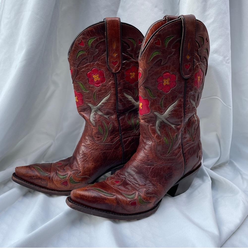 Dreamy Dan Post Floral Bluebird Embroidered Western Boots - Picture 2 of 11